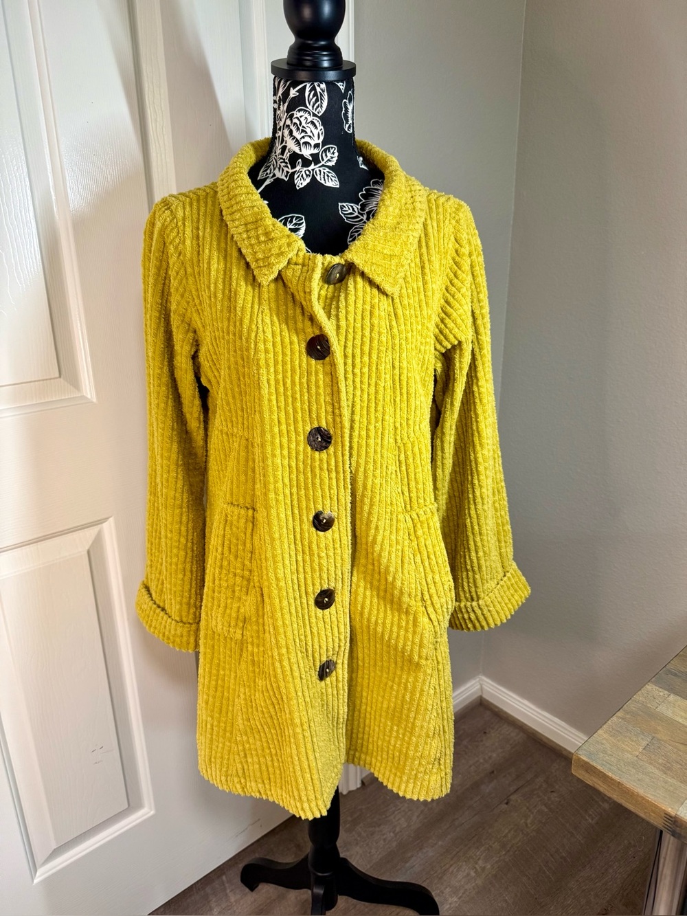 VTG 90s Color Me Cotton Mustard Yellow Wide Wale Corduroy A Line Jacket